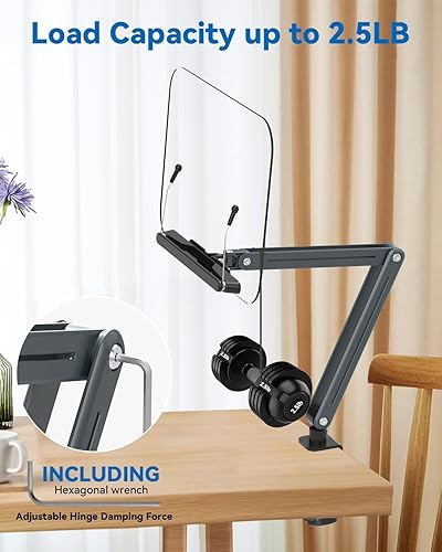 Miniatura 4 de Soporte de acrílico para libros de lectura, diseño ergonómico, altura ajustable de hasta 20 pulgadas con bases giratorias, soporte para libros de