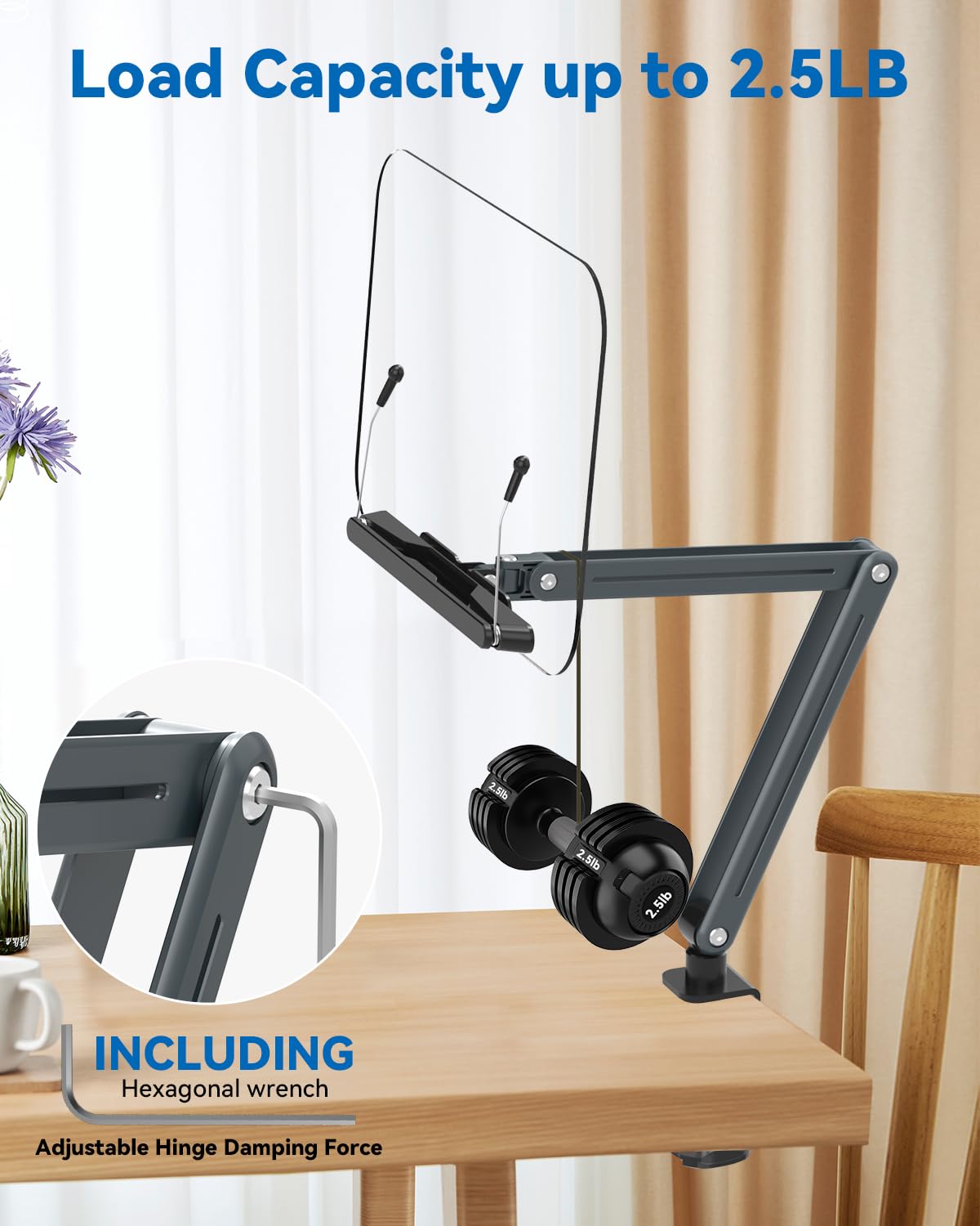 Soporte de escritorio acrílico para lectura, diseño ergonómico, altura ajustable de hasta 20 pulgadas con base giratoria, apto para recetas, partituras, tabletas (gris)