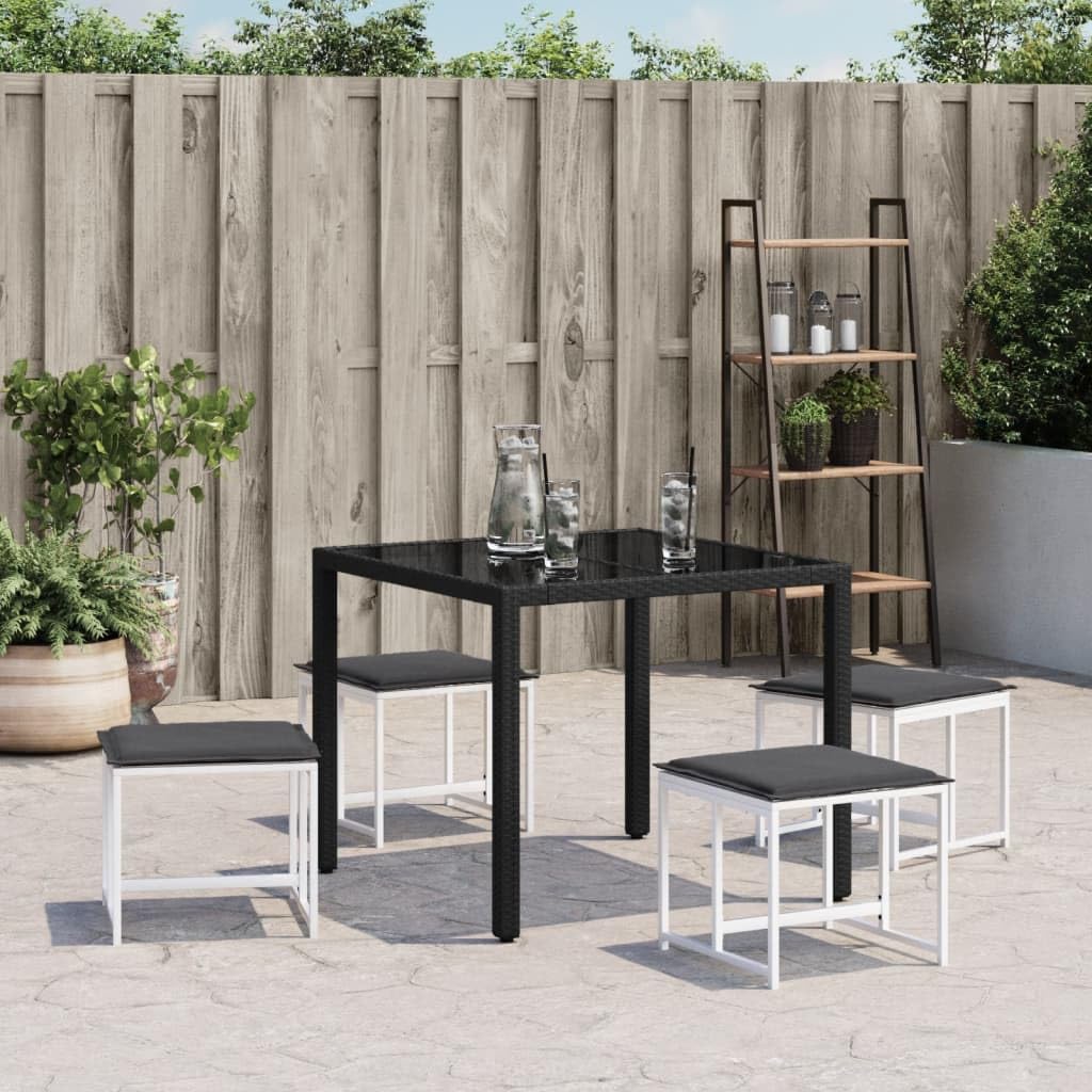 Sgabello da giardino con cuscino, 4 pezzi, bianco, acciaio e textilene, 40 x 40 x 35 cm, resistente alle intemperie, pieghevole, per esterni, terrazza, balcone, robusto e facile da pulire