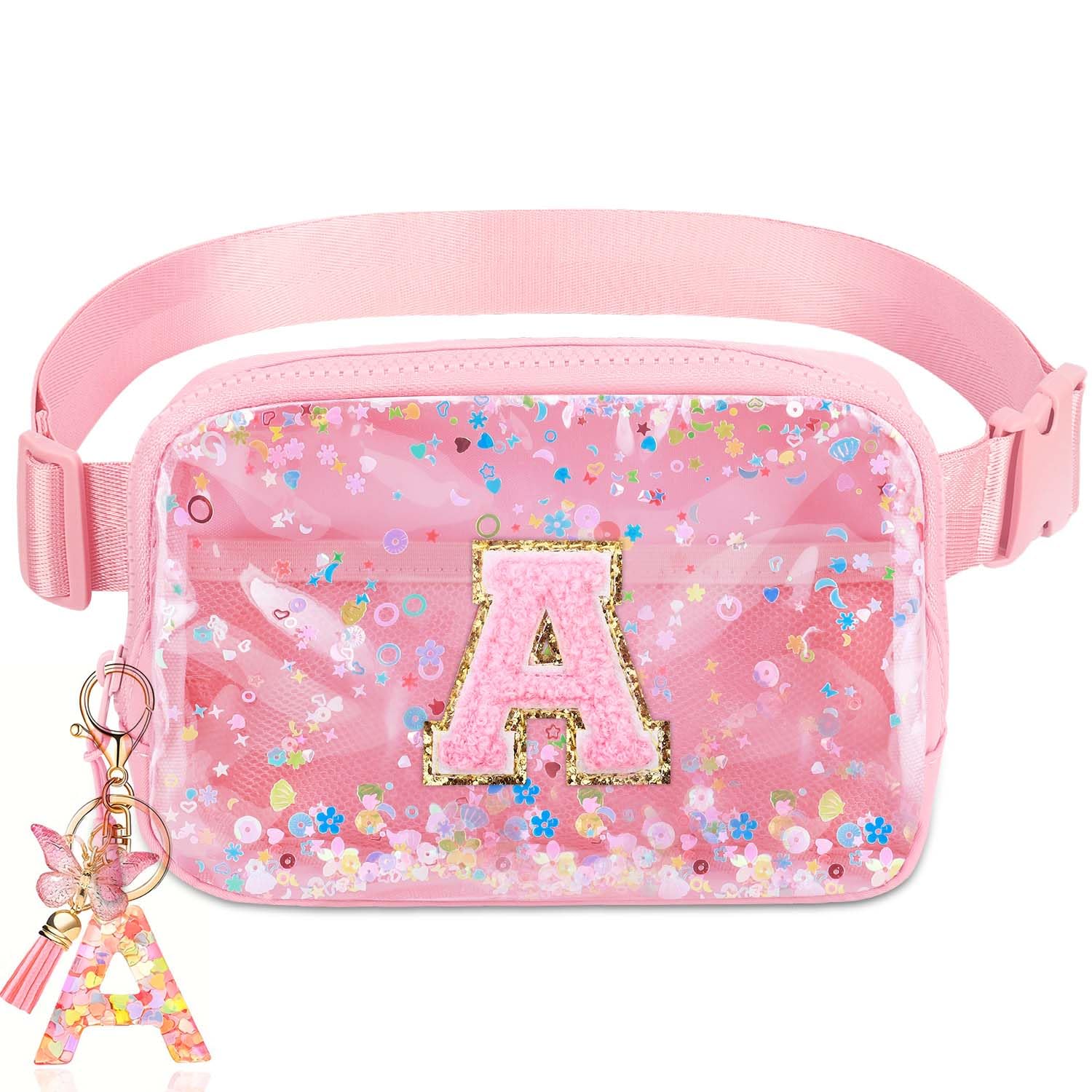 Initial Fanny Pack for Girls - Belt Bag for Teens Kid Teen Girl Kid Birthday Gift Pink A