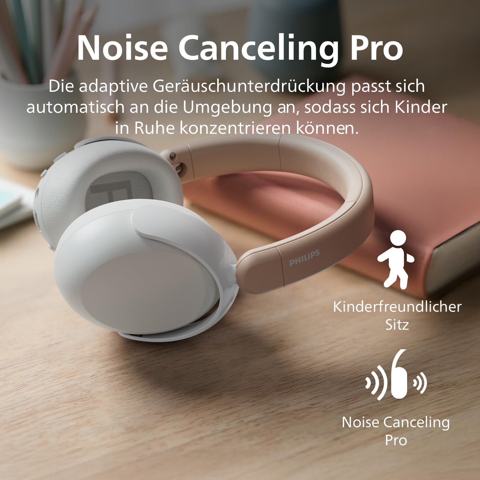 PHILIPS TAK5500AL 5500-Serie geräuschunterdrückende, kabellose, ohraufliegende Bluetooth-5.4-Kopfhörer für Kinder, faltbar, 34 Std. ANC-Wiedergabe, lautstärkenbegrenzt, Audio-Sharing, USB-C-Kabel