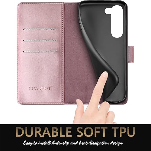 Miniatura 6 de SUANPOT Funda tipo cartera para Samsung Galaxy S23 5G con bloqueo RFID, tarjetero de crédito, funda protectora de piel sintética para mujeres y