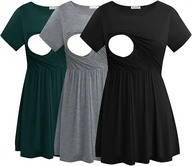 Pack de 3 T-Shirts Allaitement Manches Courtes pour Femme Grossesse