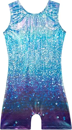 Leotards for Girls Gymnastics Toddler Dance Biketards Mermaid Unicorn Athletic Dance Wear Shiny Rainbow Blue Hotpink