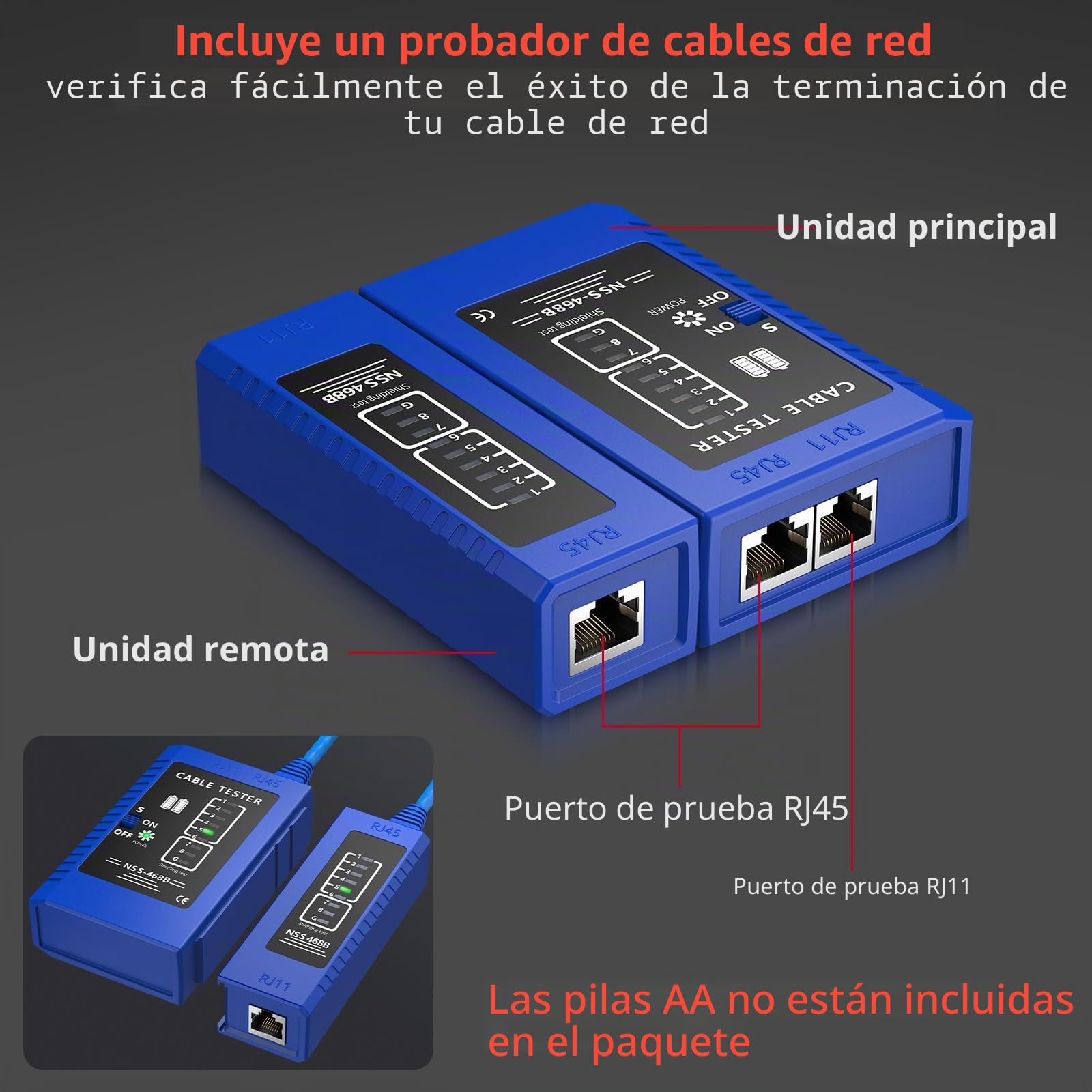 XUNTOP Crimpadora RJ45 Herramienta de Crimpado para Cat5 Cat6 Cat6a Cat7 Ethernet con Comprobador de Cables Kit 100 Piezas