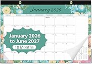 2026 Desk Calendar, Monthly Calendar, 18 Months (Jan 2026 - Jun 2027), Large Desktop Calendar 17" x 12" for Home, Office or School, Watercolor Floral