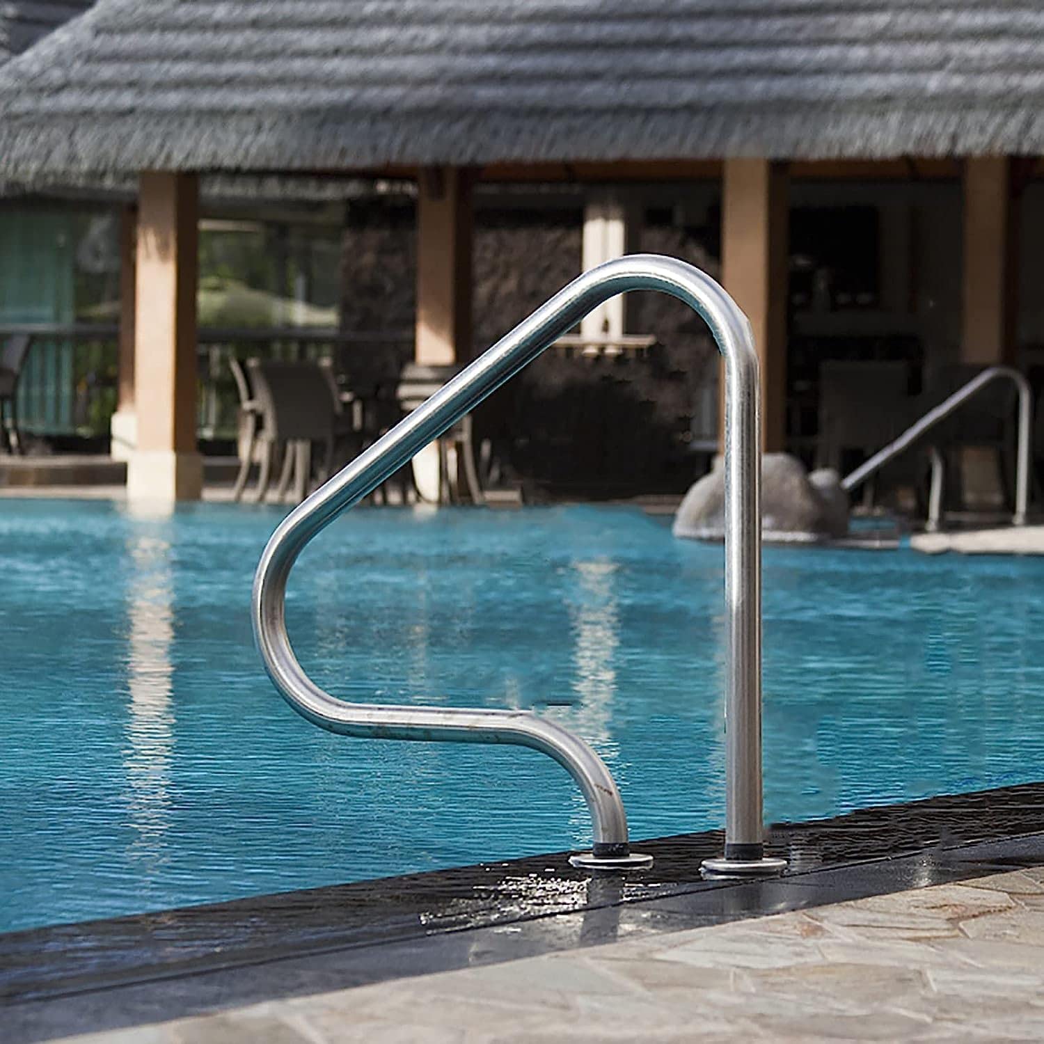Main courante de piscine en acier inoxydable M avec plaque de base pour bassin privé