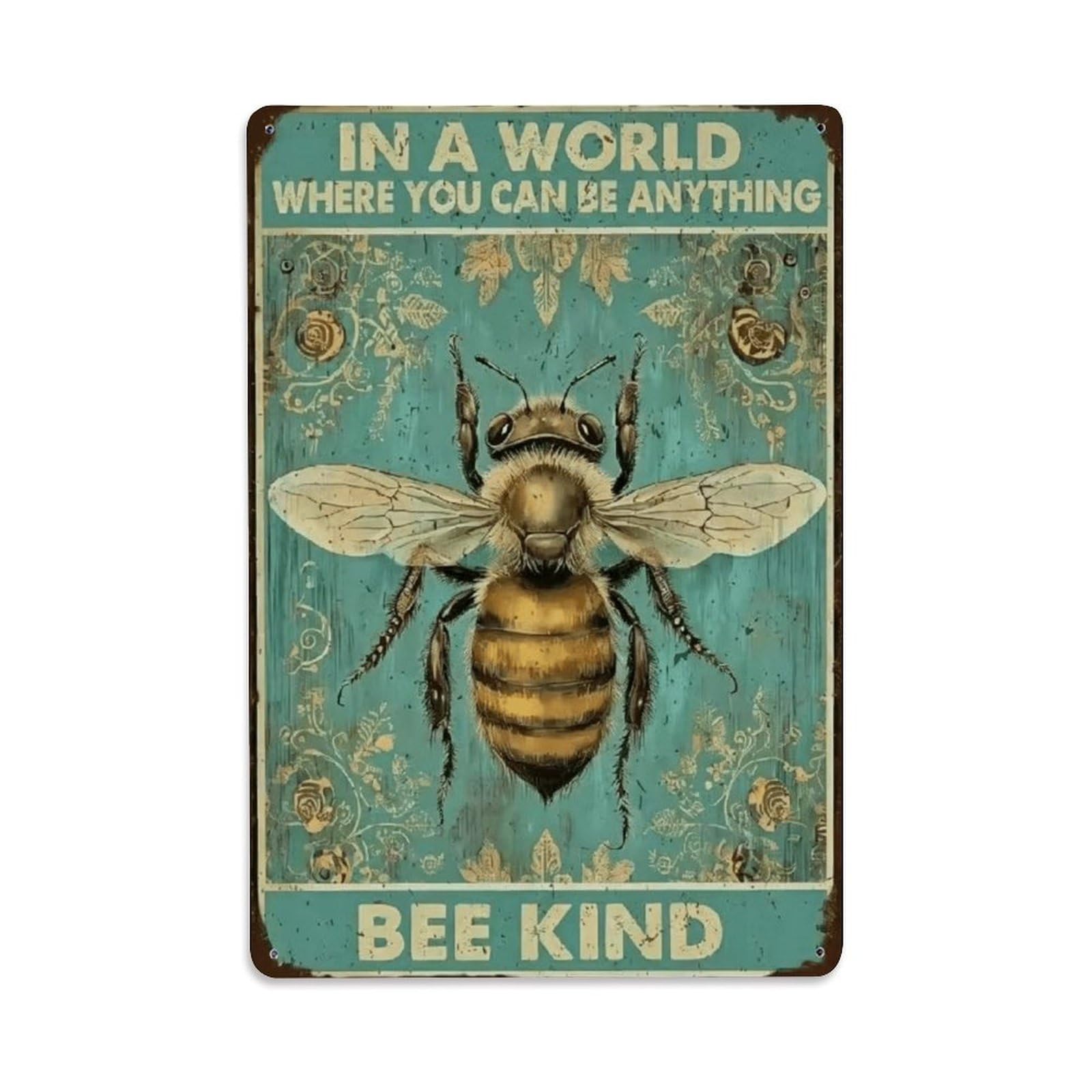 Bee Kind Inspirational Vintage Bee Metal Sign Vintage Aluminium Metal Sign, Retro Wall Decor for Home, Bar, Garage & Farmhouse 30x20cm