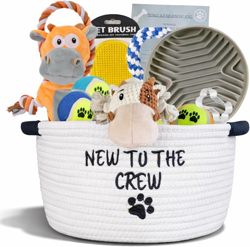 New Puppy Gift Basket - Premium Starter Kit and Dog Gift Basket | Includes Dog Toys - Perfect Doggie Birthday Gifts - Puppy Necessities with Pet Toy Basket