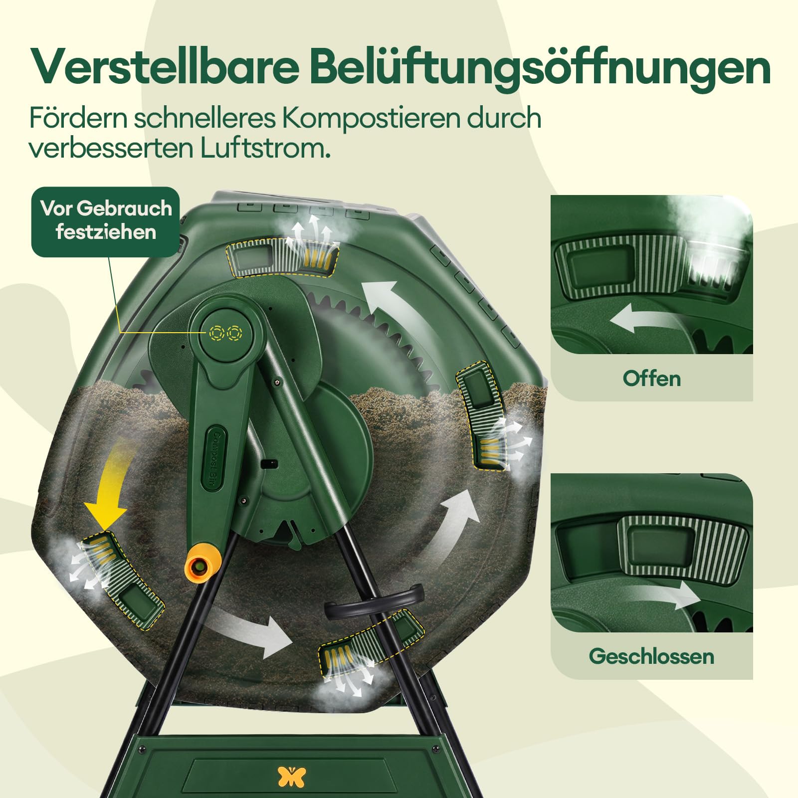 Maygrove 200L Gartenkompostierer, 53 Gallonen Doppelkammer Komposttumbler
