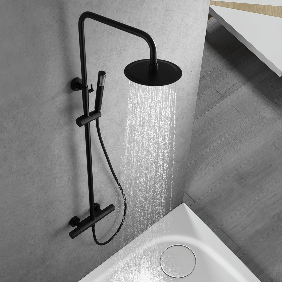 IMEX BTD038/NG LINE Conjunto de Ducha Telescópico Termóstatico Negro Mate