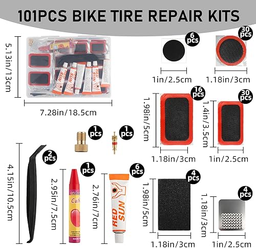 Miniatura 2 de Kit de reparación de neumáticos de bicicleta, kit de parche de tubo de bicicleta de 101 piezas con parches de vulcanización y pegamento de