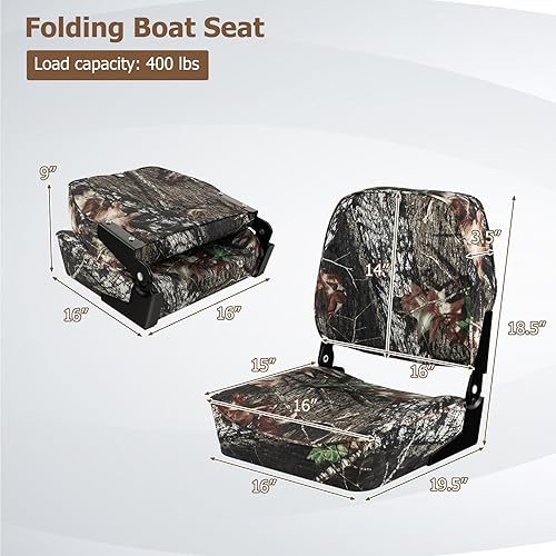 Miniatura 7 de Goplus Paquete de 2 asientos de barco, asiento de pesca plegable con respaldo bajo con 8 pernos de acero inoxidable y bisagras de aluminio,