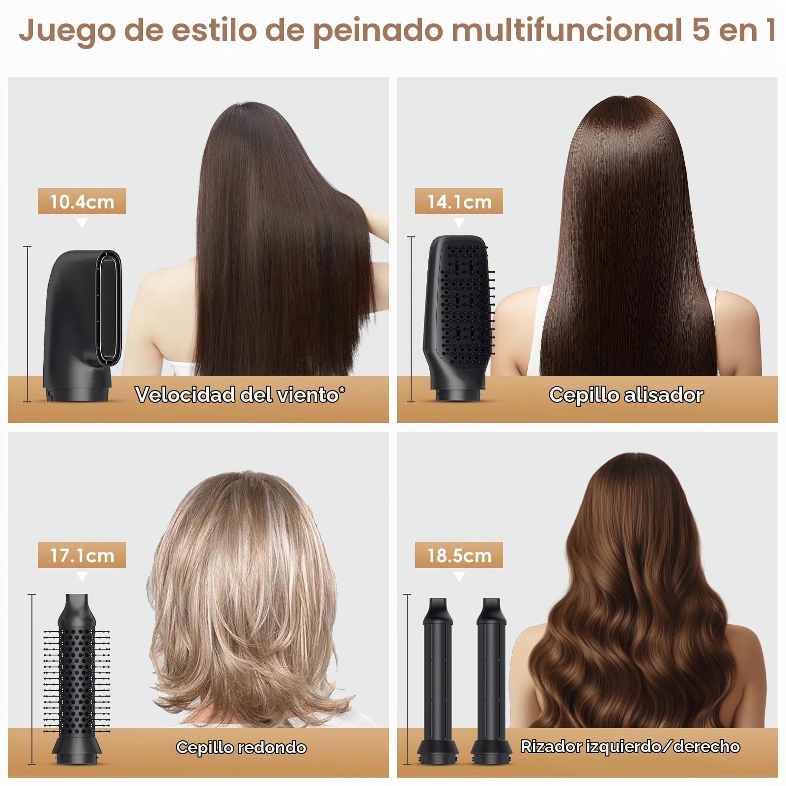 Journeyside Cepillo Secador de Pelo 5 en 1, Air Styler 1400W Cepillo de Aire Caliente Multifunción, Secador de Pelo Alta Velocidad Hairstyler 3 Temperatura&3 Velocidade para Volumen, Alisa, Seco