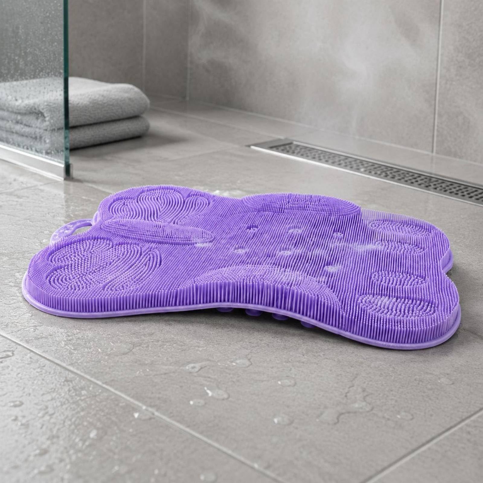 Almohadilla de Ducha de Baño Esterilla de Silicona Alimentaria Tapete Antideslizante con Ventosas Cepillo Exfoliante para Pies y Cuerpo Textura para, Gris