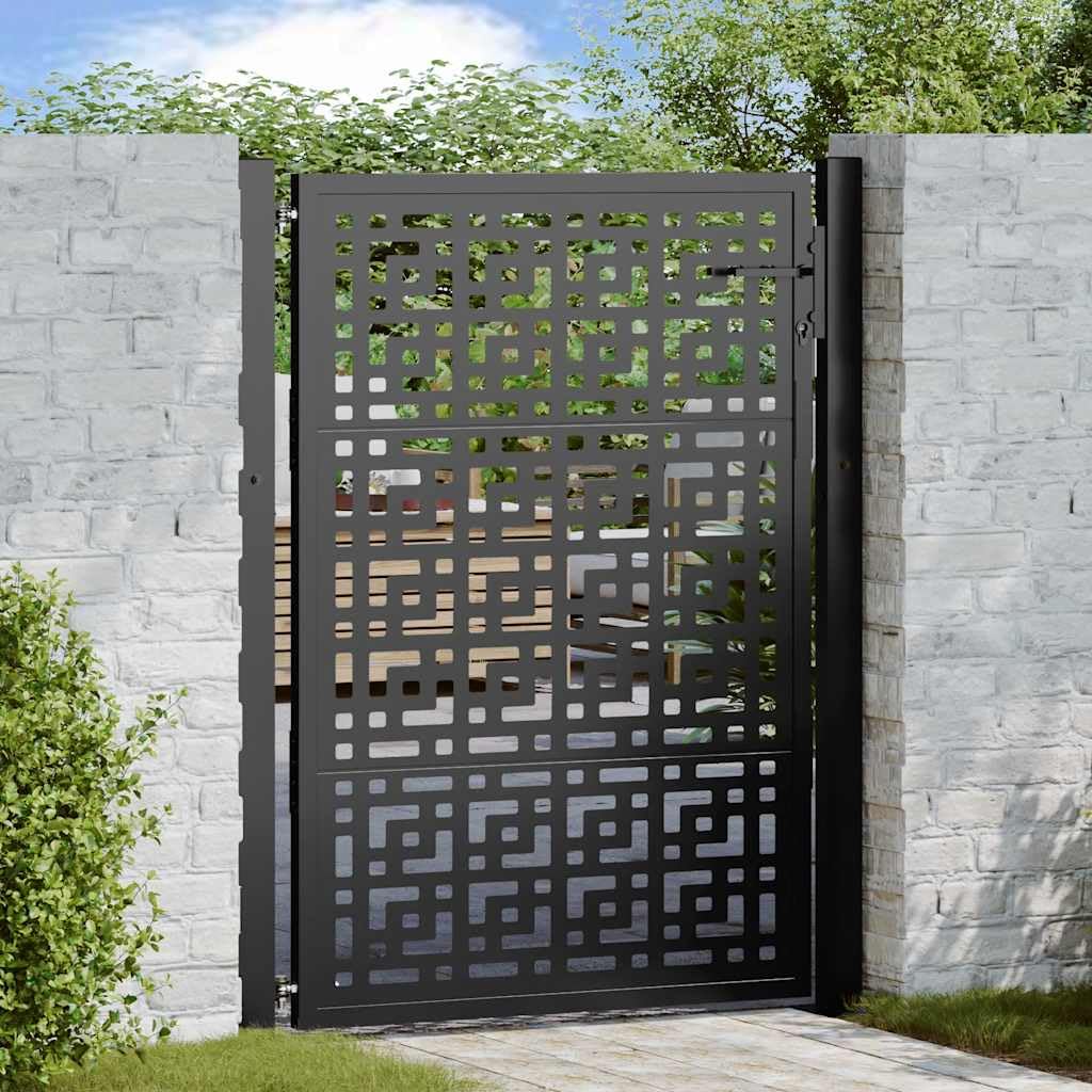 vidaXL Puerta de jardín diseño en Cruz de Acero Negra 100x125 cm, Puerta de Cerca, Puerta Exterior, Puerta de Metal, Puerta de Seguridad