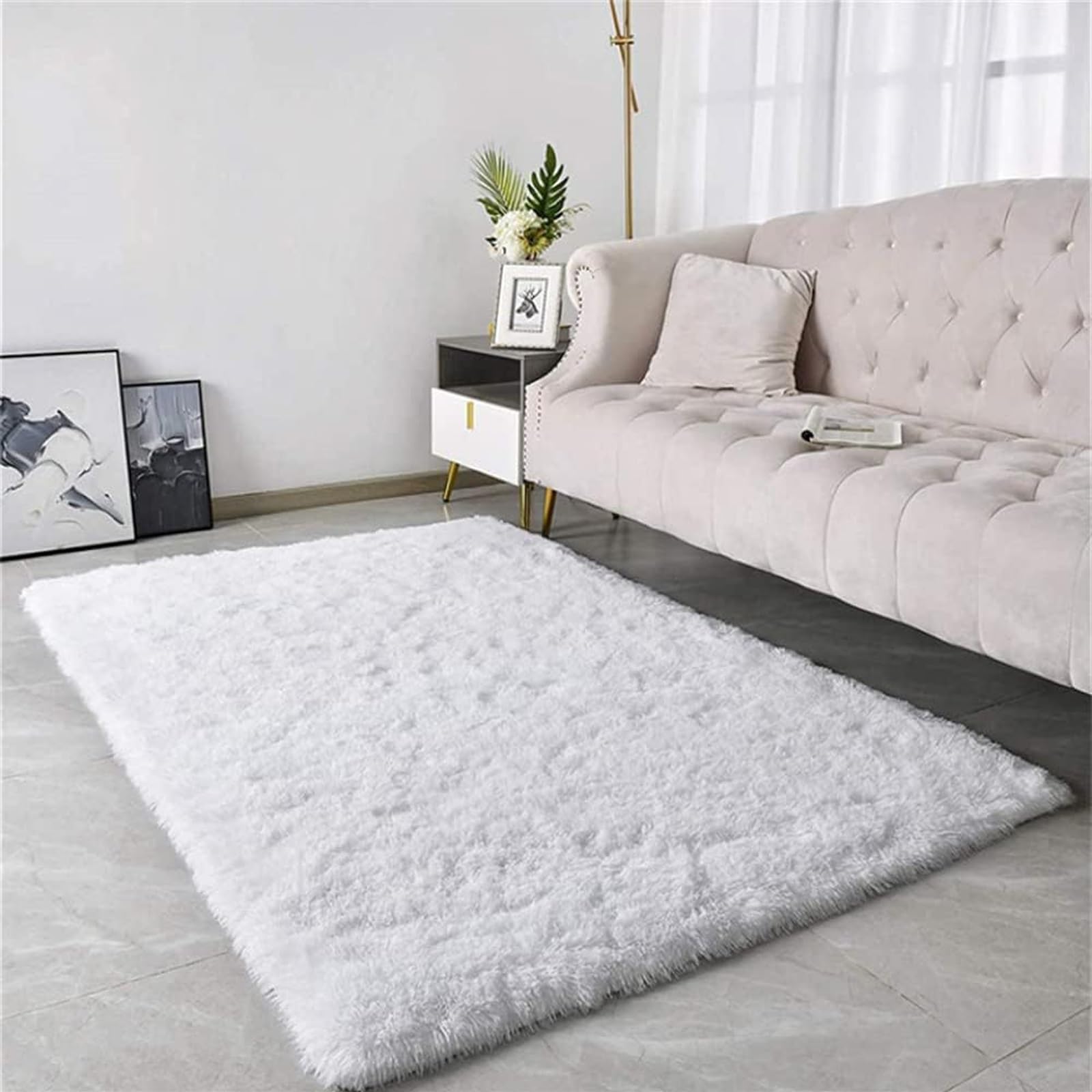 XUEDNGM Alfombra de Pelo Largo 225 x 280 cm Parte Inferior Antideslizante, Lavable hasta 30 Grados, Muy Suave Alfombras de Salon Grandes Alfombra Salón Monocolor para Salón, Blanco