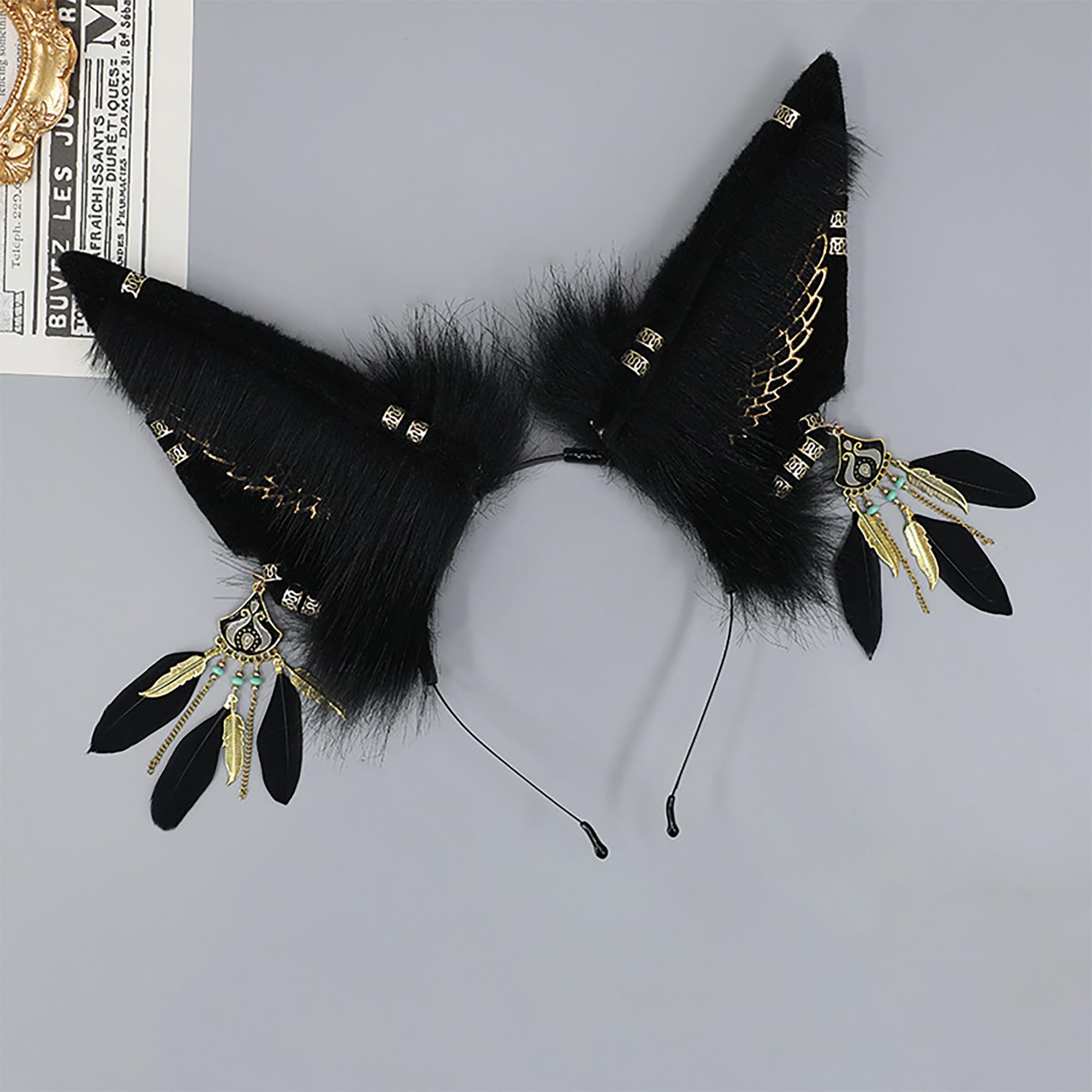 BNLIDES Handmade Furry Animal Ears Headwear Realistic Plush Adult Cosplay Accessory for Party, Anime and Convention Dress-Up: Anubis Black