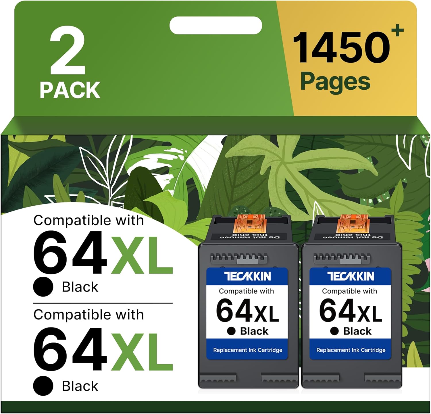 64 Ink Cartridge Replacement for HP 64XL Black Ink Cartridge for HP Ink 64 Work with HP Envy Photo 7855 7858 7864 6252 6255 7800 7100 7155 7158 Tango Tango X Tango Terra Printer (2 Black)