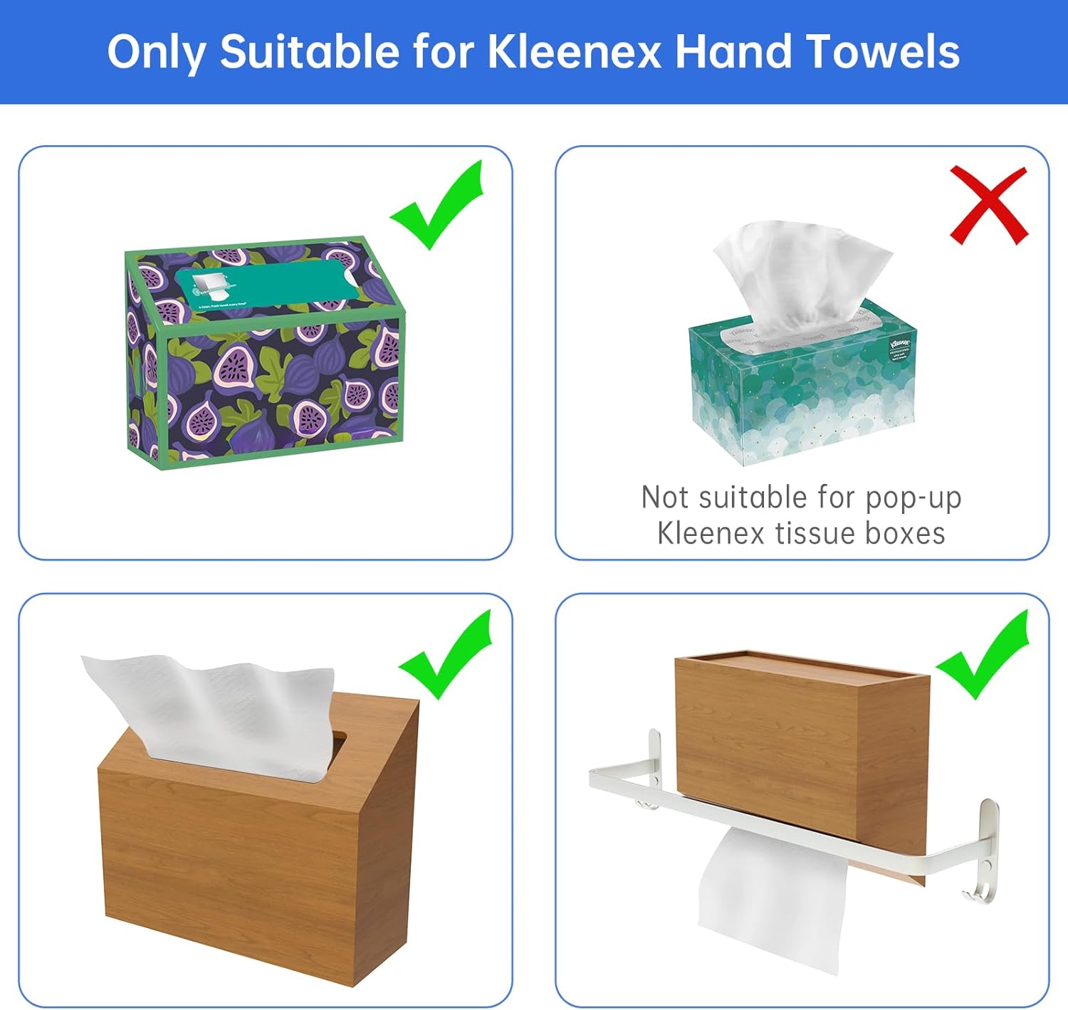 NiHome Pine Wood Tissue Box Cover for Kleenex Hand Towels, Easy Refill Bottom Pull Design, Dual-Use Upright or Inverted Holder with Anti-Slip Base for Bathroom, Kitchen, or Bedroom (Walnut Color)