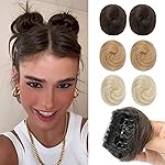 REECHO 2 PCS Mini Claw Clip in Messy & Cat Ears Hair Bun Extensions HB001 Wig Accessory Updo Hairpieces for Women Girls (Pack of 2-3 Straight, Dark Brown with Copper Highlights)