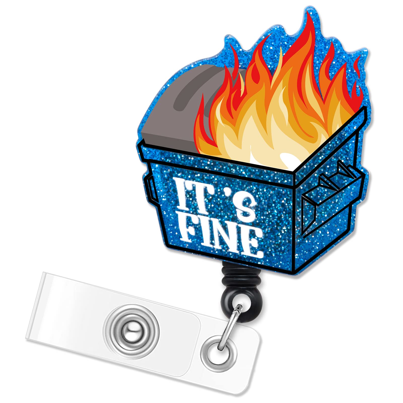 ERHACHAIJIA It's Fine Funny Dumpster Fire Retractable Badge Reel Gift for Nurses Doctors Office Worker Social Worker
