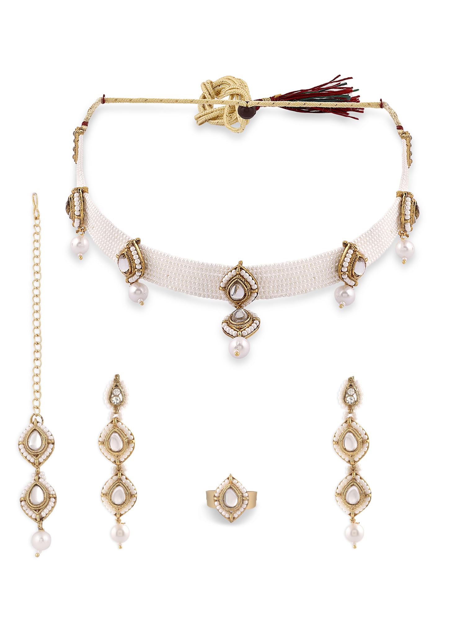 ZAVERI PEARLS Gold Tone Kundan & Beads Necklace Earring Maangtikka & Ring Set For Women-ZPFK16519 (B0CKJ12TK6) Amazon Price History, Amazon Price Tracker
