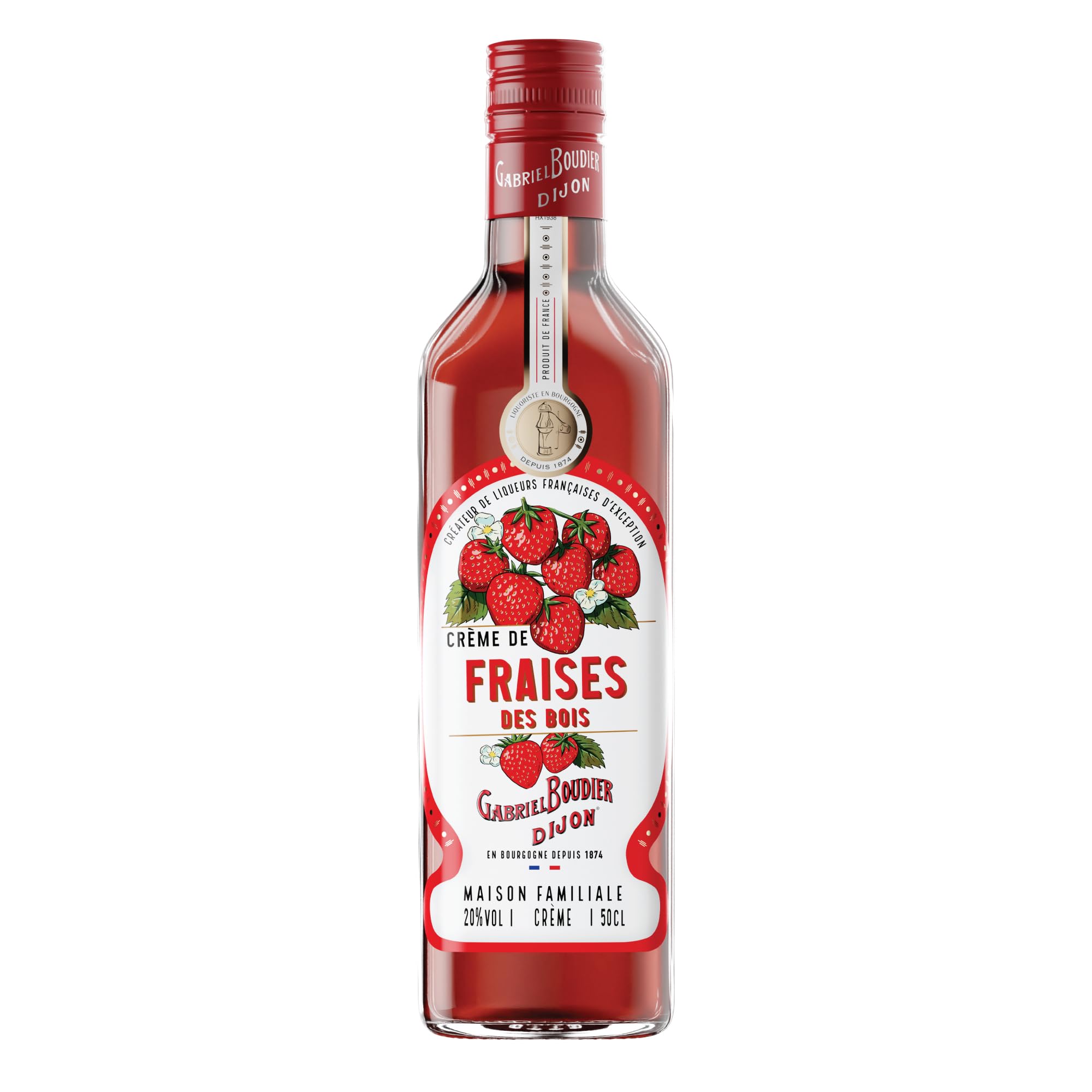 Gabriel Boudier Strawberry Liqueur - 50cl, 20 Percent ABV - Crème de Fraises des Bois - Premium French Strawberry Cream Liqueur for Cocktails and Mixing