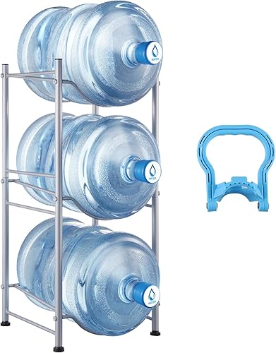 VEVOR Soporte para jarra de agua de 5 galones, estante para botellas de agua de 3 niveles con 3 ranuras, soporte desmontable para cocina, oficina,