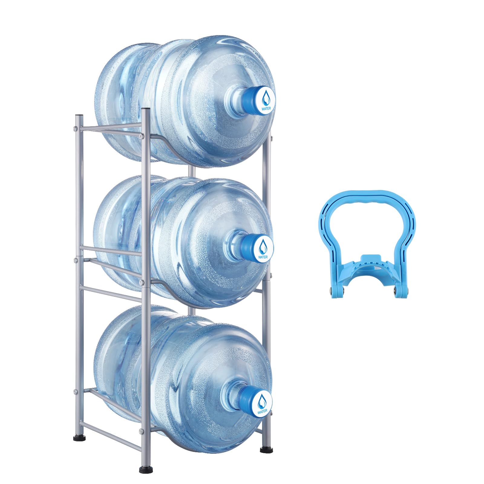VEVOR in Ferro a 3 Livelli per Acqua in Bottiglia per 3 Bottiglie, 18,9 L, per 3 Bottiglie, Resistente per Cucina Ufficio Soggiorno Argento