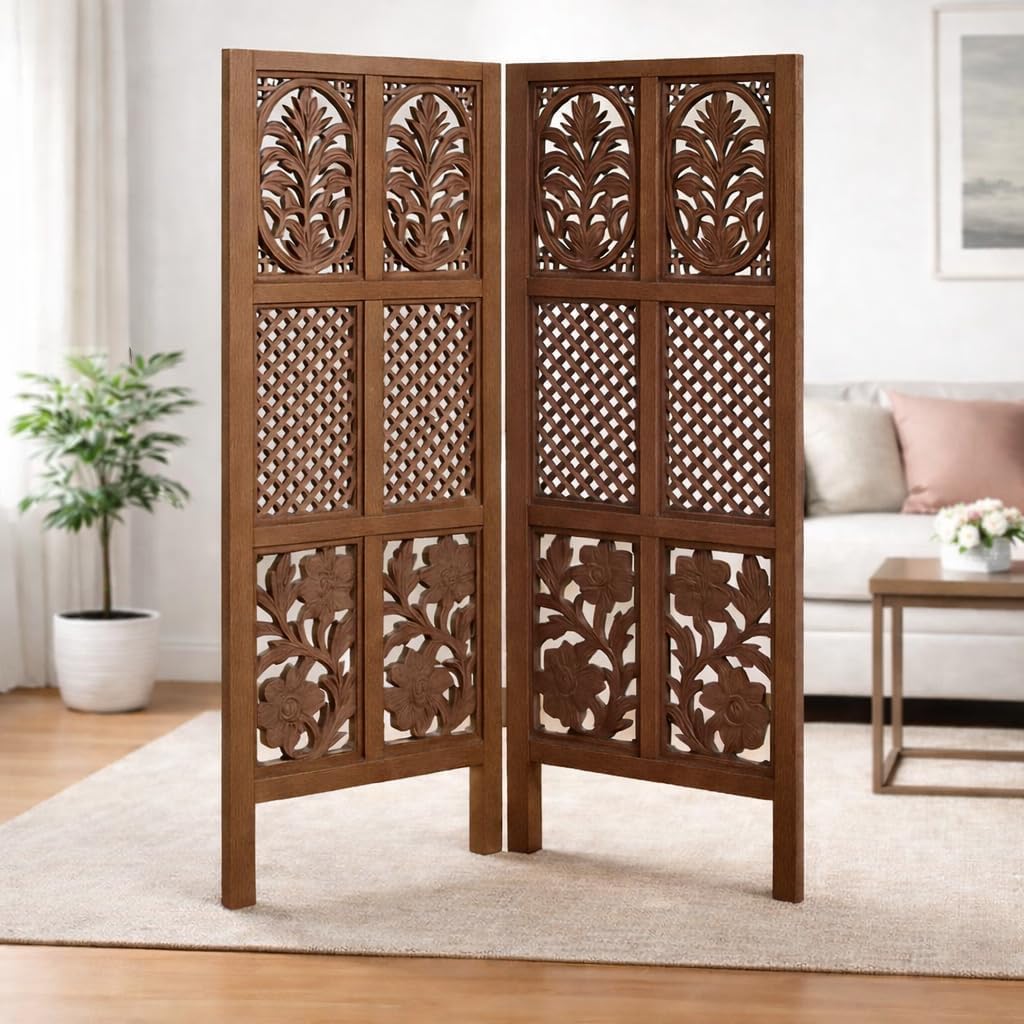 Wooden Room Divider Partition | Privacy Screen Separator for Living Room Bedroom Hall | Foldable Floor Screen | Home & Office Décor Partition (Brown, 2 Panel 4 feet Mix)-picture-21