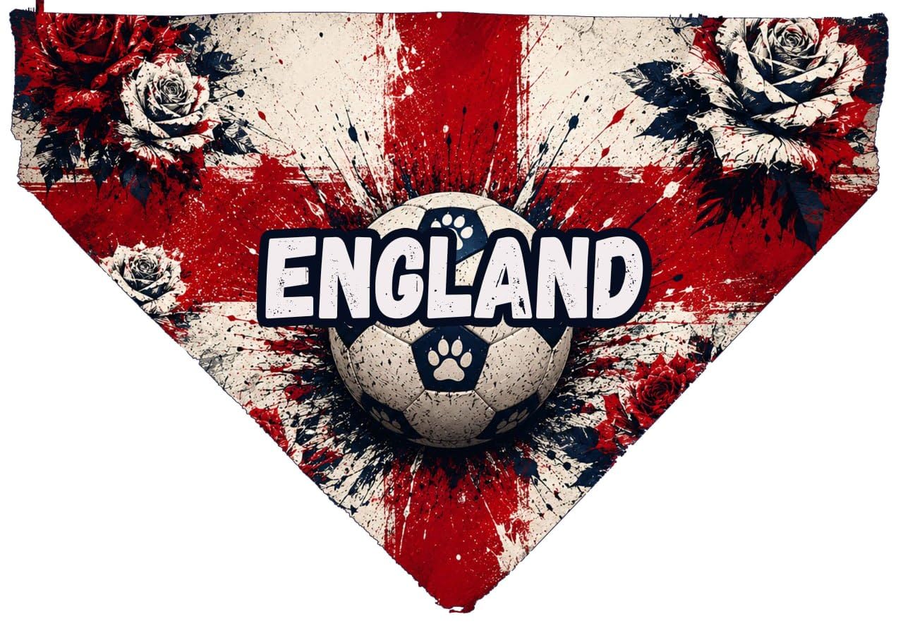 England supporter Football Dog Bandana, roses and ball Slide on Collar Pet Scarf, England Cat Bandana, Football Neckpiece for Pets (XL)