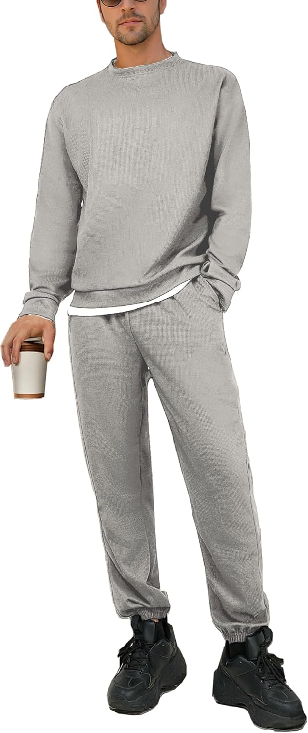 Men Tracksuit 2 Piece Long Sleeve Pullover Outfits Casual Sweatshirt & Jogging Sport Suit Sets with Pockets