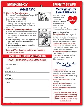 Safety Magnets by ZOCO Adult CPR, Heart Attack and Stroke Warning Signs Fridge Magnet Quick First Aid Instructions Chart Emergency Numbers List Laminated Card, 8.5" x 11"