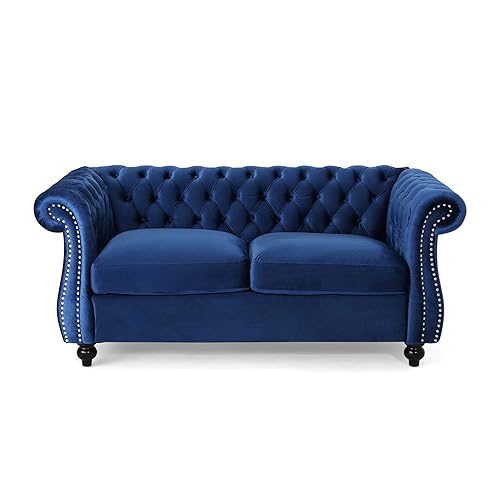 Christopher Knight Home Karen Traditional Chesterfield Loveseat Sofa, Navy Blue