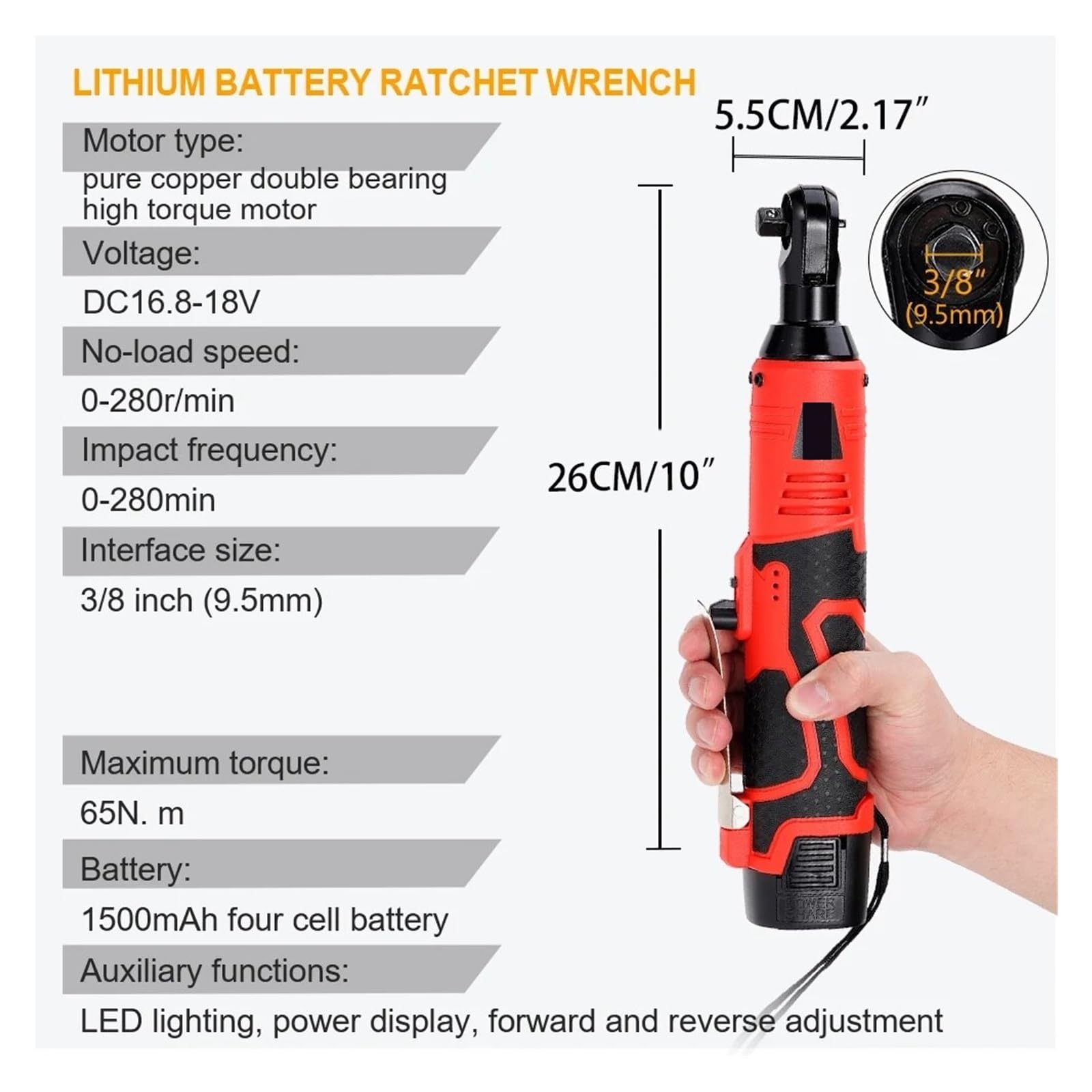 Wkrętarka Udarowa 3/8 Cal Bezprzewodowy Klucz Elektryczny 65Nm Klucze Grzechotkowe Kątowe 18V Akumulator Zestaw Narzędzi Do Naprawy Samochodu Klucz Kątowy