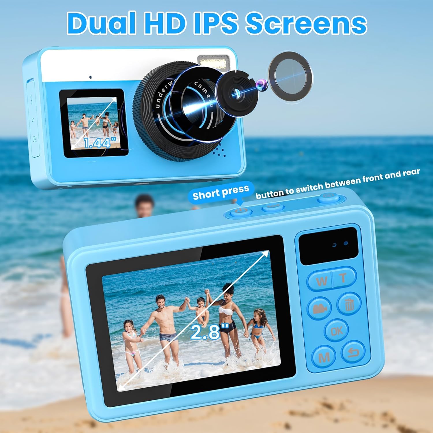 Appareil photo numérique étanche 3 m, caméra vidéo 4K tuba, cadeau Noël, anniversaire, piscine, caméra action 32 Go