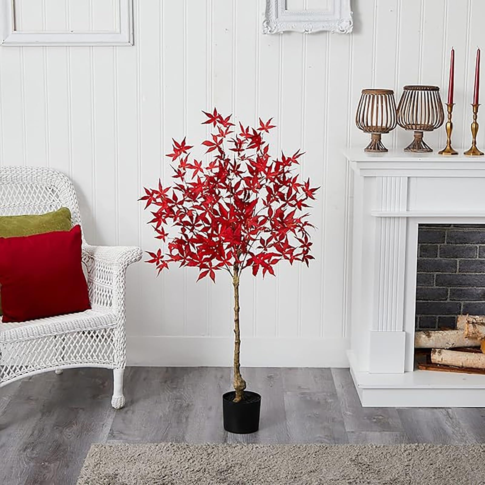 Artificial Tree Fake Potted Handmade Red Maple Tree, Room Decor Faux Maple with Realistic Leaves & Trunk, Artifical Plant for Decoration,One Color-100cm/39.4in