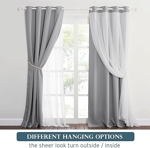 Miniatura 9 de PONY DANCE Cortinas opacas de 84 pulgadas de largo, cortinas traslúcidas blancas con aislamiento térmico para sala de estar (52 pulgadas de ancho x