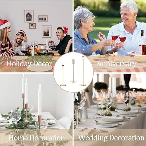 Miniatura 8 de Juego de 3 portavelas cónicos dorados, portavelas de metal dorado, portavelas alto, se adapta a velas LED y velas LED de 34 pulgadas de grosor, para