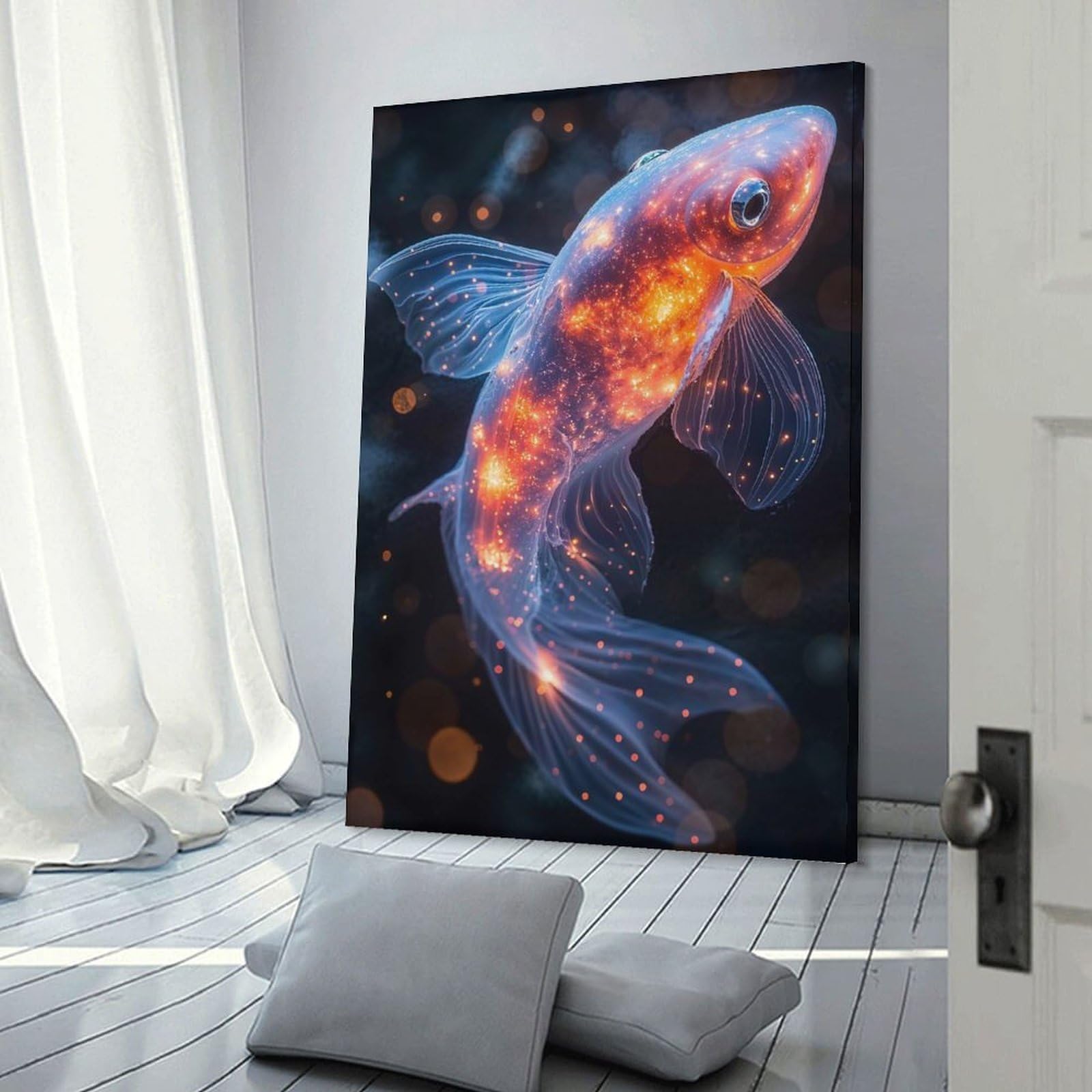 Junmoney Cosmic Goldfish Decorative Wall Artwork, 08x12inch(20x30cm), for Home Lounge, Bedroom Or Reading Nook, Eye Catching Artwork for Blank Walls