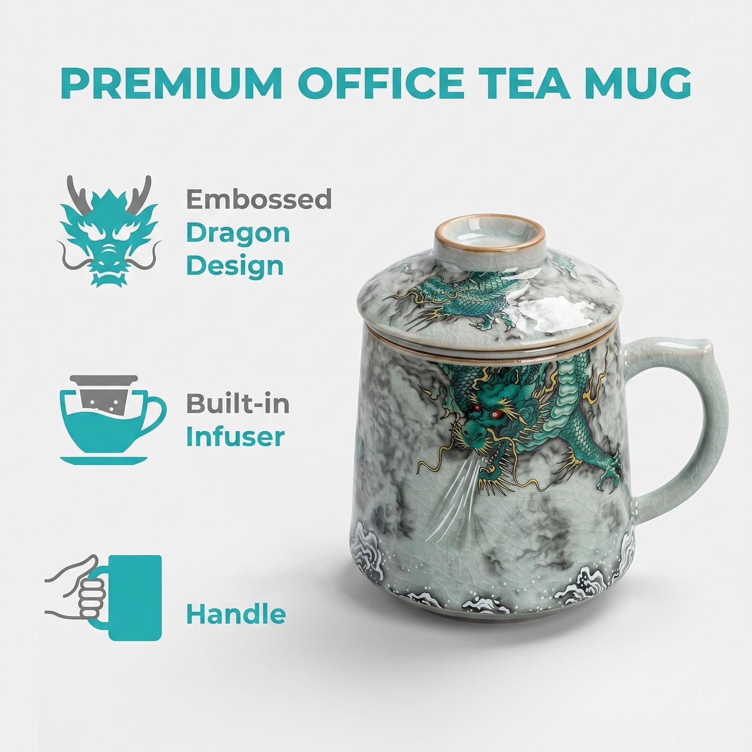 Tea Cup with Infuser and Lid,400ml,Chinese dragon pattern,Suitable for gifts