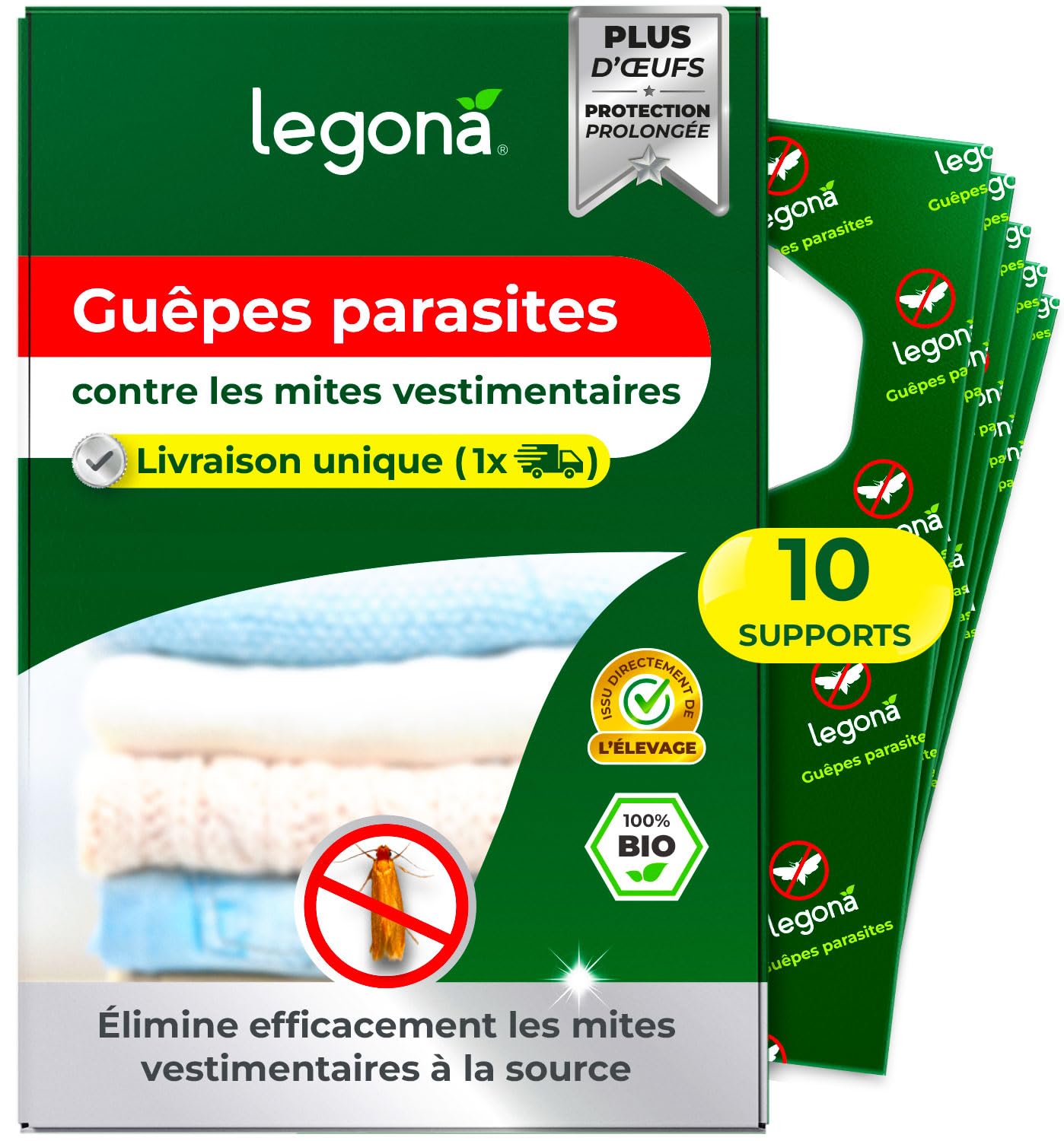 Legona Trichogramma Mites des vêtements - 10 Cartes à 1 Livraison - Anti-Mites Naturel - Produit performant Contre Les Mites