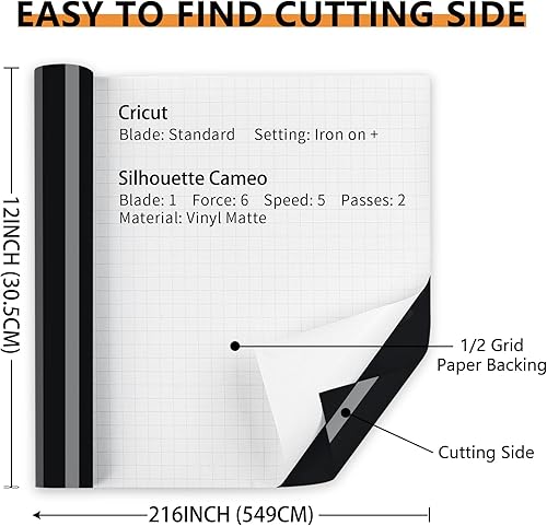 Miniatura 94 de Lya Vinyl - Vinilo permanente negro brillante, rollo adhesivo permanente de 12 pulgadas x 50 pies para máquina de corte, rollo de vinilo para Negro