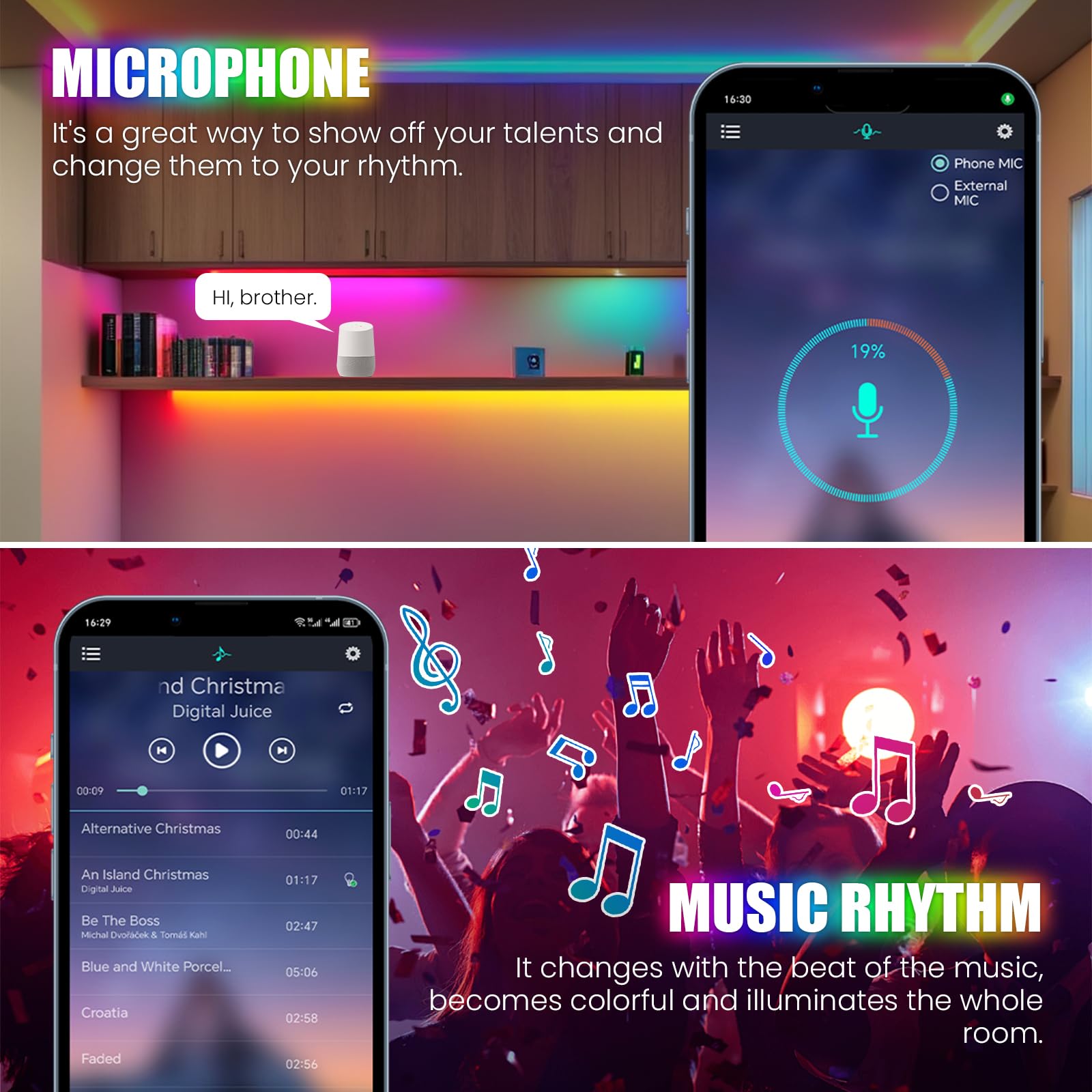 Bluetooth Bunte Streifen 60M, 24V SMD3535 15LEDs/M Selbstklebendes Band IP67 Wasserdichtes Dimmbar Farbwechsel RGB Lichtband, Musik Sync Timer-Einstellung LED Lichterkette für Weihnachten Deko