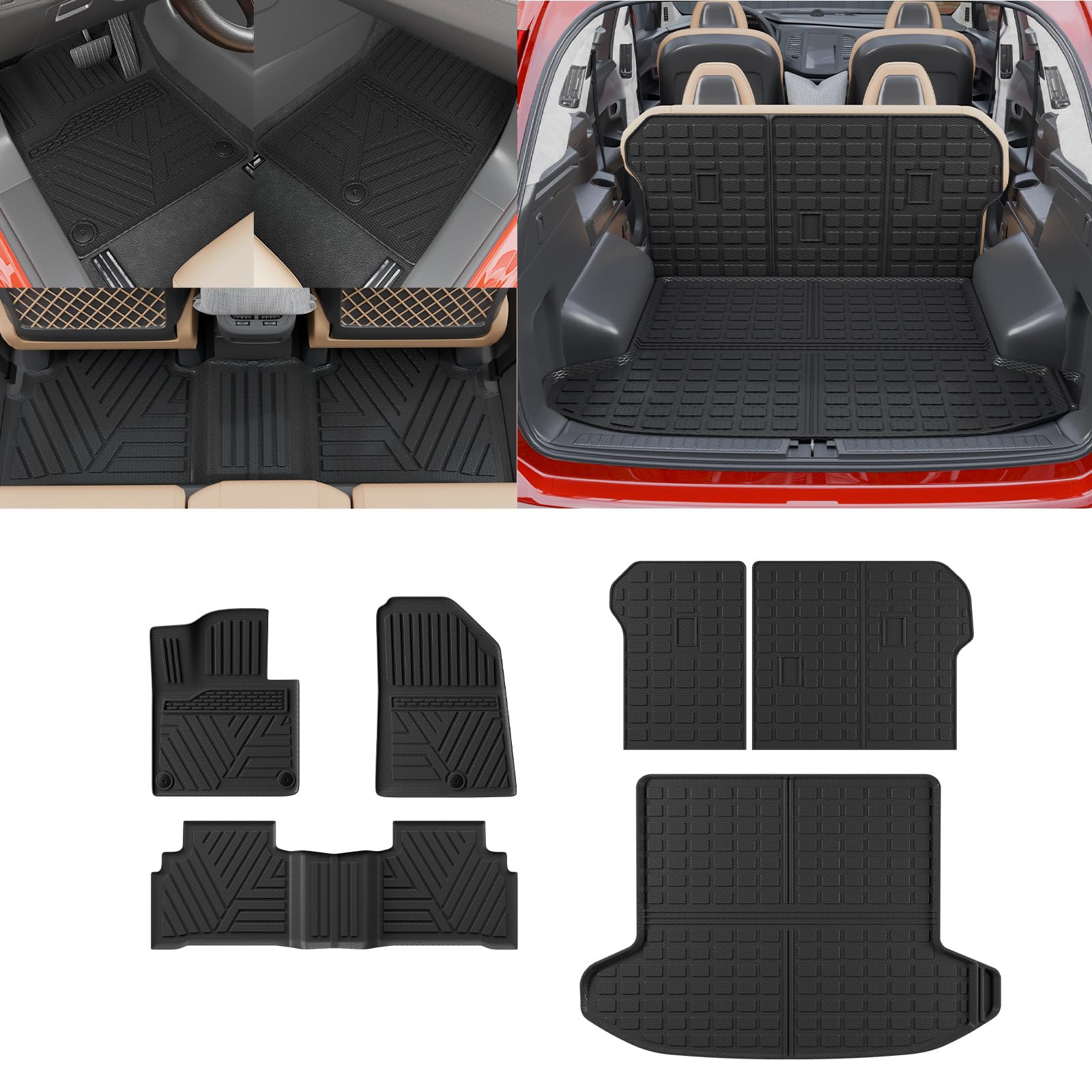 Floor Mats Compatible with 2023 2024 2025 2026 Kia Sportage Cargo Mat Cargo Liner TPE All Weather Back Seat Cover Protector 2025 Sportage Accessories (Trunk Mat+Backrest Mats+Floor Mats)