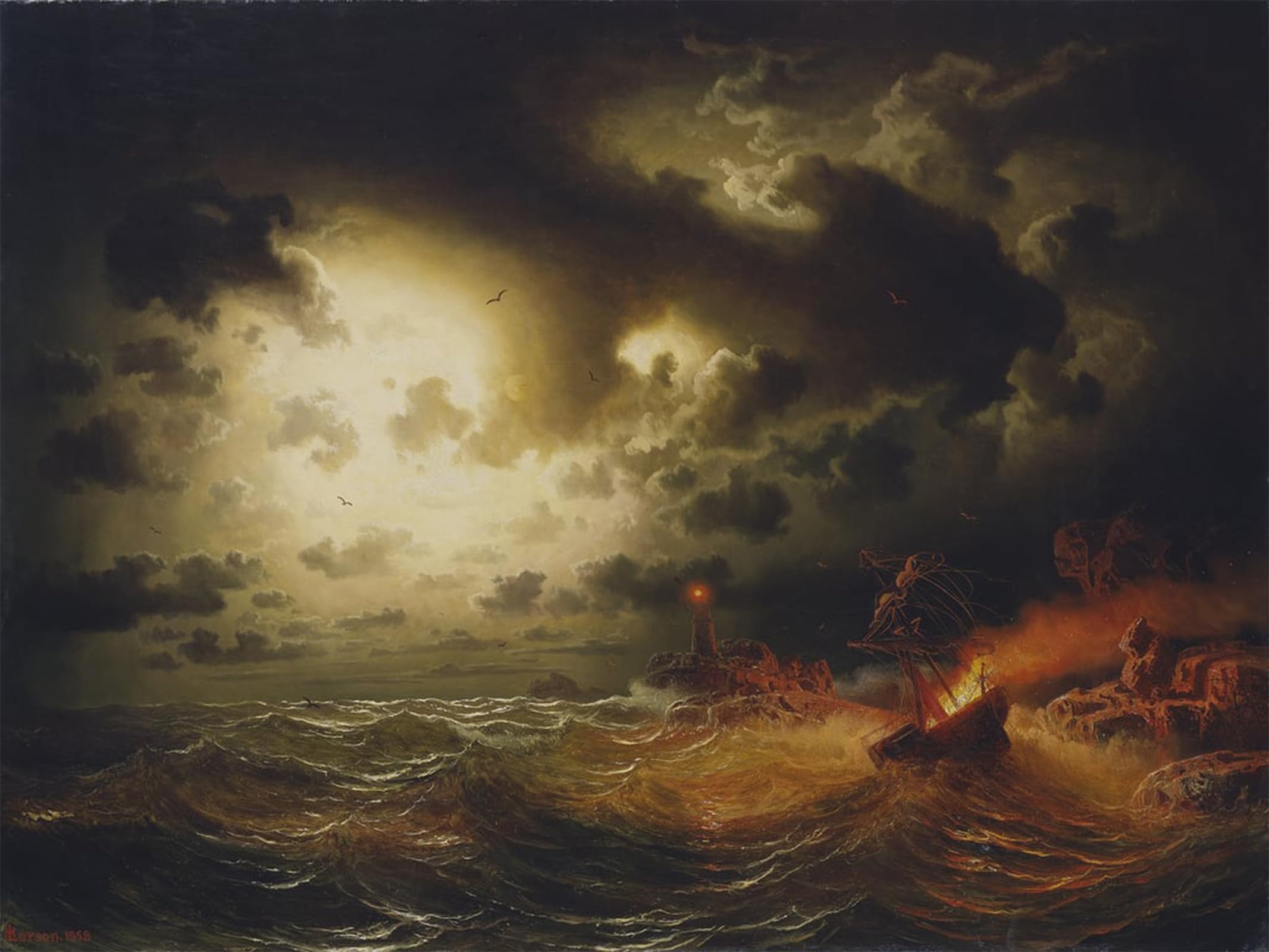 ARTXLXXBN Famous Print Painting Colorful Art Print Burning Steamer by Famous Artist Canvas Art Decorations for Home Decor 60x90cm