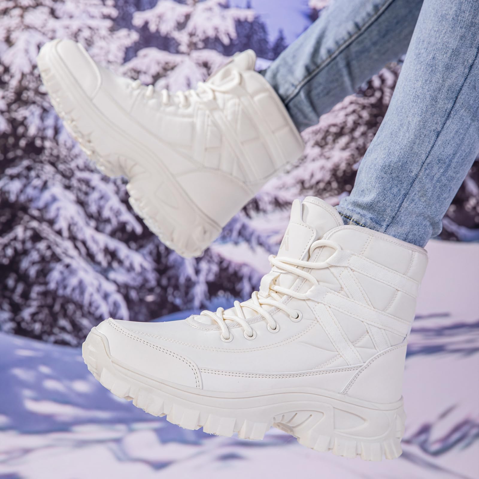 CUTEHEELS Damskie buty zimowe typu sneaker, z podszewką z antypoślizgową podeszwą TPR, zapewnia gładkie drogi i codzienny komfort