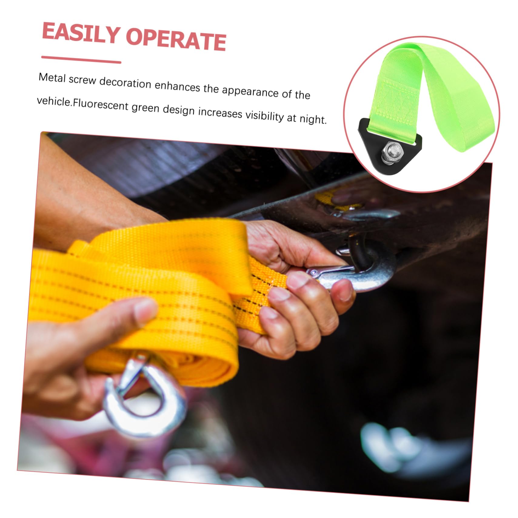 Happyyami Decorative Racing Tow Strap with Robust Hook for Car Bumper Enhancement Durable Towing Strap Fluorescent for Vehicle Exterior Aesthetics