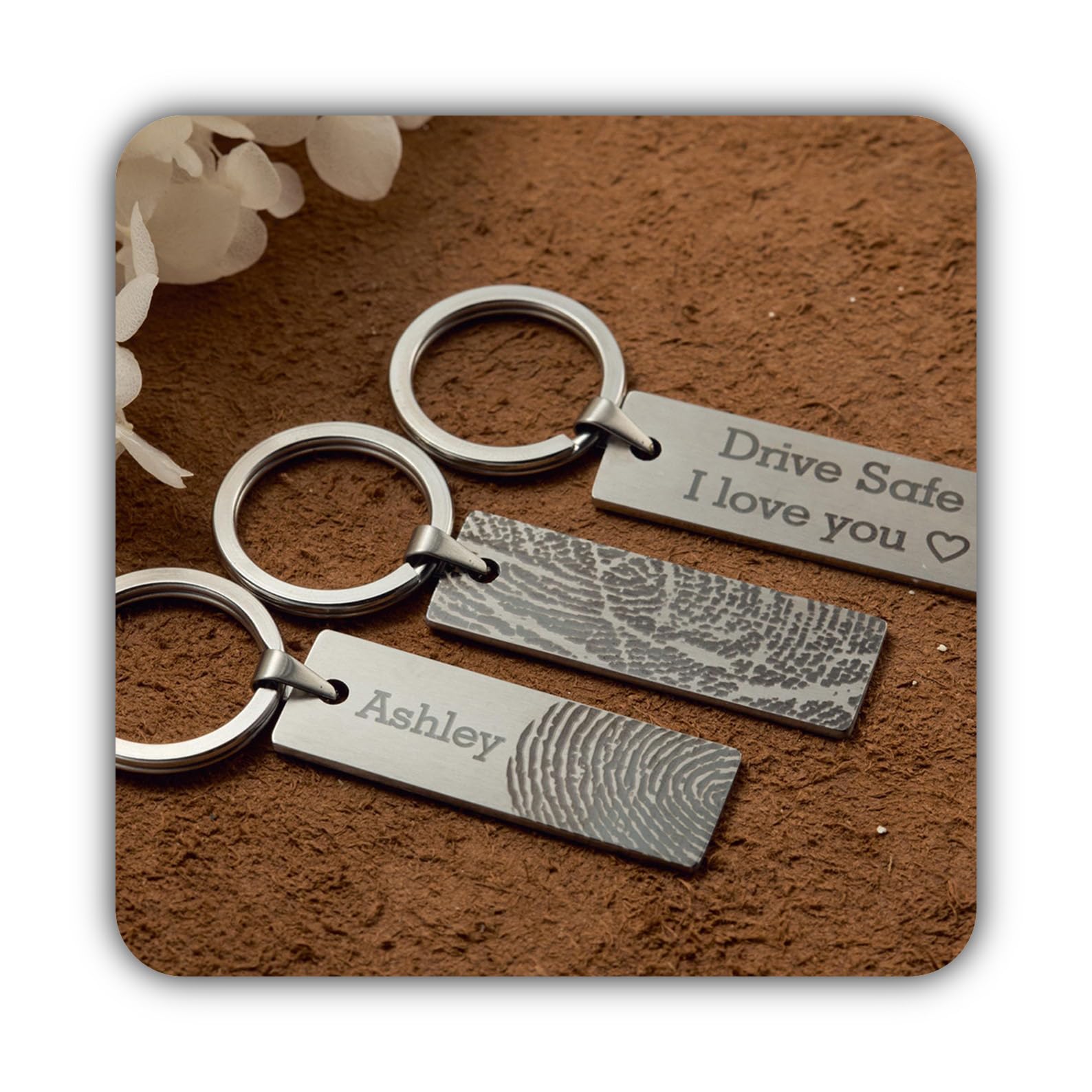 Marcador real llavero hombre llavero de acero inoxidable personalizado con huella del pulgar Drive Safe I amor You personalizado recuerdo hecho a mano aniversario